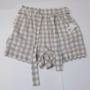 A New Day XL Paperbag High Waist Wide Leg Belted Plaid Brown Shorts Women's NWT - Picture 1 of 7