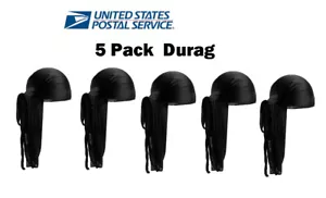 5 PK Premium Silky Satin Durag Doo Rag Biker Smooth Head Wrap - Picture 1 of 6