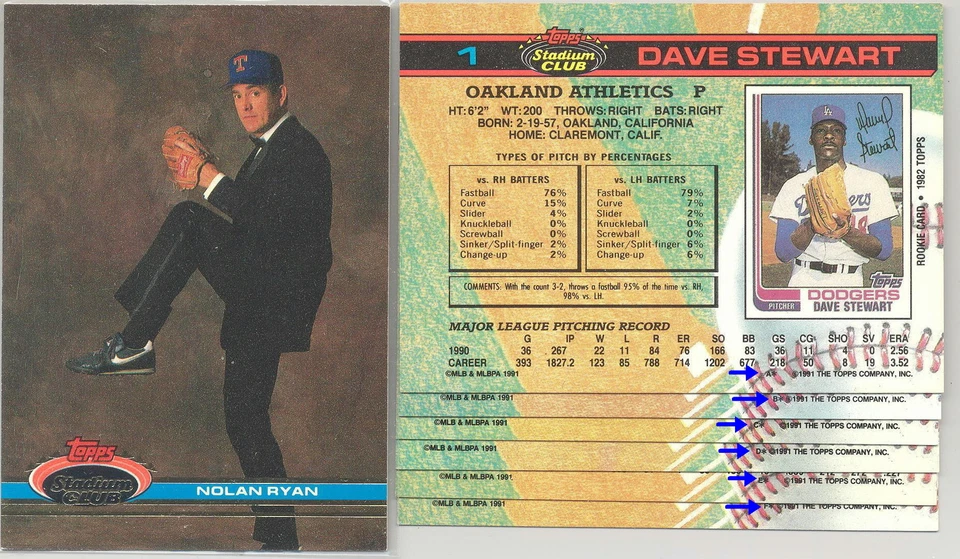 1991 Stadium Club Baseball Card Printer Variations 1-100 Listing 1/6 You Pick - Image 1 of 1