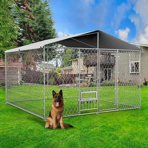 Dog Kennel Outdoor with Roof and Adjustable Feeding Doors 10'x10' Large Dog Hou - Picture 1 of 6