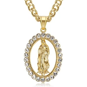 Collana Ciondolo Acciaio Inox Oro Argento Vergine Maria Cristallo Gioielli Donna - Foto 1 di 7