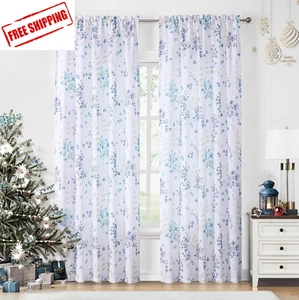 Semi Sheer Floral Window Curtains 84 Inches Length for Living Room, Colorful Flo - Picture 1 of 9