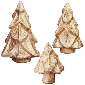Hand Made Gold Papier Mache Christmas Tree Collectible Figure (set of 3) Decor - Picture 1 of 6