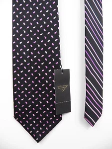 CORBATA VITALIANO PANCALDI PARA HOMBRE 100 % SEDA NEGRA PÚRPURA PAISLEY LUX HECHA EN ITALIA - Imagen 1 de 7