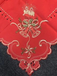 Great Quality 51" Square Red Christmas Holiday Polyester Embroidery Tablecloth - Picture 1 of 5