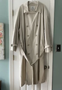 Vintage! London Fog Men's Size 46 Double Breasted Belted Khaki Beige Trench Coat - Picture 1 of 17