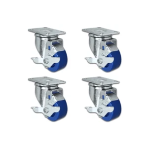 3" Solid Polyurethane Wheel | 4 Swivel with Brakes | Caster Set of 4 - Picture 1 of 2
