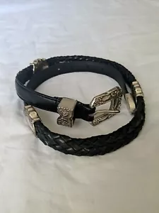 Vintage WOOLRICH Double Braided Leather Belt Brown Silver Hardware Western 36" - Picture 1 of 9