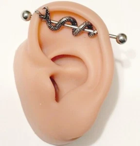 SNAKE WRAPPED AROUND 7 Lengths INDUSTRIAL Barbell Surgical Steel 14g. - Picture 1 of 15