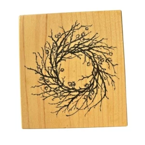 Vintage 1996 PSX K-1882 Rubber Stamp Wreath Berry Branch Wood Mounted USA - Picture 1 of 3