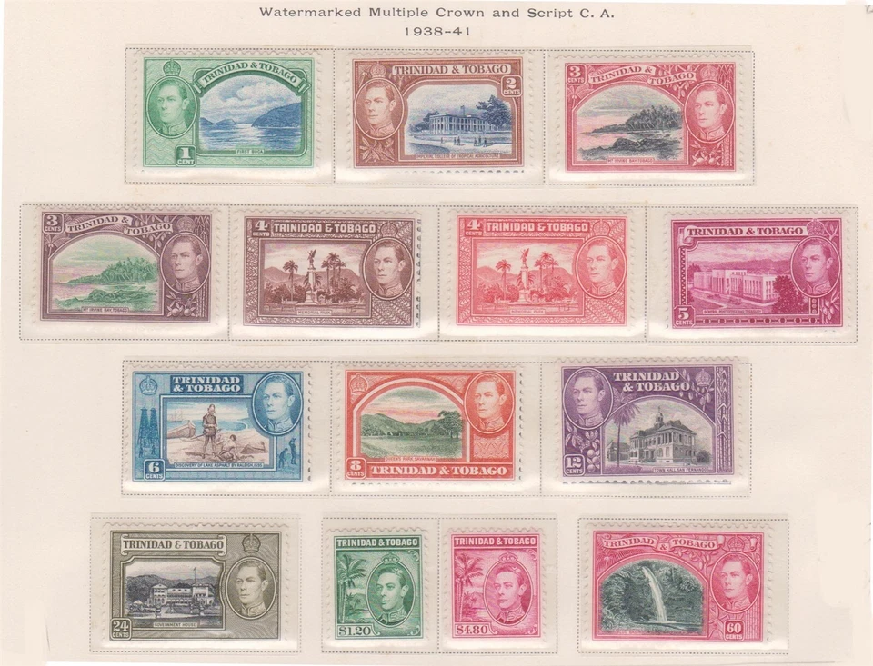 F197-55 1938-41 Trinidad & Tobago set of 14stamps KGVI 1c to $4.80 MH (BE (OL23) - Image 1 of 1