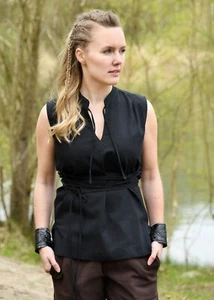 Blusa medieval sin mangas Battle-Merchant Levke, negro vikingo LARP disfraz - Imagen 1 de 10