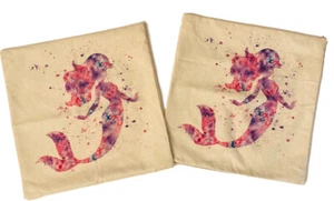 Mermaid Set/2 Eco-Friendly Pillow Covers Purple Pink Cotton/Linen Blend Throw - Picture 1 of 4