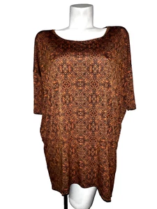 LULAROE Top Women's Size L Orange Black Geometric Print Hi Lo Shirt Tunic Casual - Picture 1 of 6