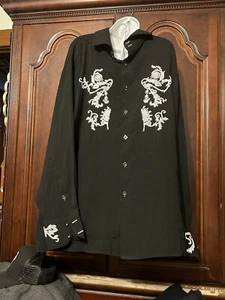 Daniel Ellissa Mens Embroidered Shirt, Black, 2XL, Rockabilly, Mexican - Picture 1 of 2