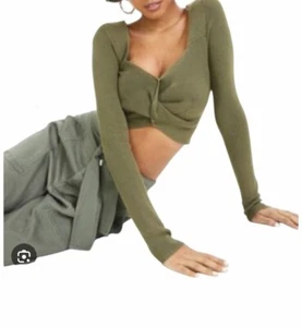 Bar III Dusty Olive Twist-Front Sweater Long Sleeve Knit Ribbed Stretch XXL - Picture 1 of 10