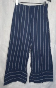 ROXY WOMEN'S WIDE LEG PANTS SIDE ZIP STRIPED BLUE SIZE WAIST 14" - Picture 1 of 13