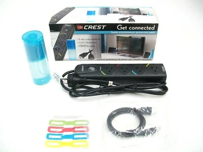 4 OUTLET POWER SURGE PROTECTOR POWERBOARD CREST STRIP LCD HD SCREEN CLEANER HDMI - Image 1 of 4