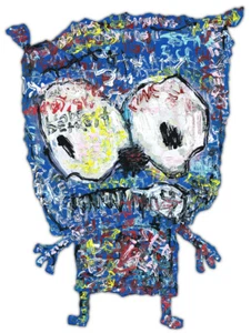 Original JUSTIN AERNI circa 2015 PAINTING outsider art visionary "BLUE BEAR" - Picture 1 of 1