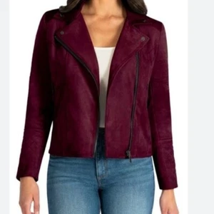 KUT From The Kloth Quilted Panel Faux Suede Moto Jacket Raisin Size XS NWT - Picture 1 of 6
