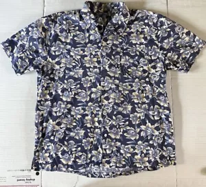 Vintage 90s Structure Hawaiian Shirt Mens XLarge Floral Blue Button Up EUC - Picture 1 of 9
