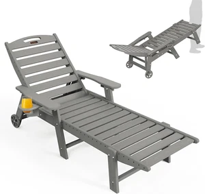 Lounge Chair Outdoor, Oversized Chaise Lounge Chair with 5 Positions, HDPE, Pati - Picture 1 of 8