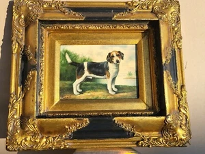 Old framed quality oil canvas painting BEAGLE DOG by BEET frame 31x37 early '900 - Picture 1 of 24