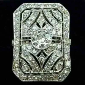 Anillo de compromiso de oro blanco de diamantes creado en laboratorio estilo Art Deco vintage de 3,85 quilates FN - Imagen 1 de 14
