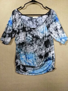 Ladies Blouse by Dress Barn black, blue & white Pleats Short Sleeve  - Picture 1 of 6