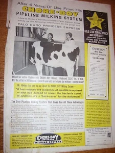 VINTAGE CHORE-BOY MFG CO ADVERTISING-PIPELINE MILKER SYSTEM -10" x 14" -1960 - Picture 1 of 2