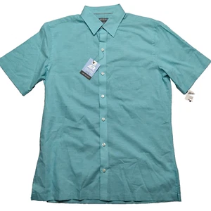 Van Heusen Men Small (14-14.5) Blue Textured AiR Cooling Button Shirt NEW - Picture 1 of 10