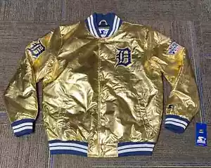 Men’s Starter DETROIT TIGERS Gold Satin World Series Jacket SZ S $150 - Picture 1 of 9