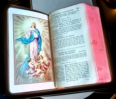 1955 Marian Missal Latin/English Gilt Painted Edge Ribbon Markers Leather VNTG Foto 1 de 4