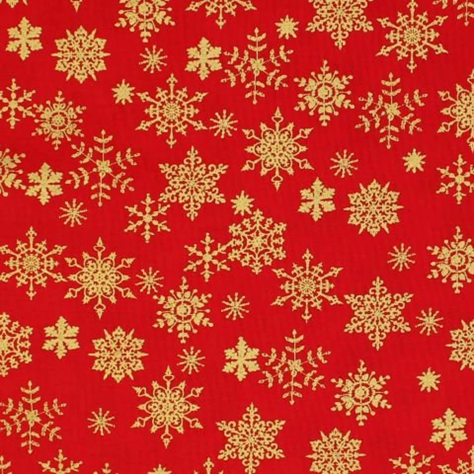 Metallic Gold Snowflakes - Continuous yards available. - Image 1 of 1