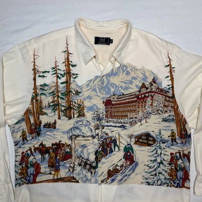 Camisa De Colección IKE BEHAR Botón Para Hombres XL Algodón EE. UU. Invierno Nieve Navidad Escena Foto 1 de 4