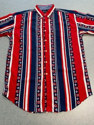 Camisa Catalina Vibrante Roja y Azul Marino Rayas Manga Corta—Grande Foto 1 de 4