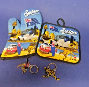 Sidney Australia Souvenir Fäustling Topflappen + 2 Känguru Schlüsselanhänger Neu - Bild 1 von 7