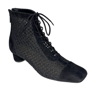 Christian Dior Naughtily-d Black Fishnet Lace Up Ankle Booties EU 37 Knit Suede - Picture 1 of 12