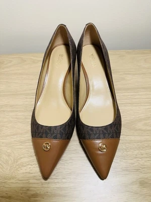 Michael Kors MK signature print kitten heel pump shoes brown NWOB size 7.5 - Image 1 of 4