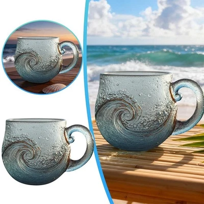 Handblown Sea Glass Wave Mug 12 oz , Unique Sea Inspired Drinkware- Gift- - image 1 of 4