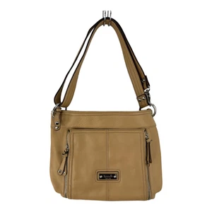 Tignanello Womens Shoulder Bag Beige Leather Pebbled Outer Pocket Tassel Zip S - Picture 1 of 11