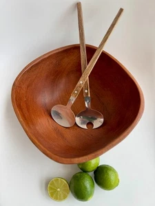 Servizio insalata Mid-Century in acciaio inox con manico in legno - Foto 1 di 18