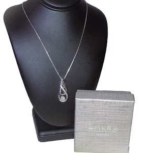 Zales 925 Silber Doppel Unendlichkeit Knoten Diamant Anhänger mit ~18" SS Kette Halskette - Bild 1 von 18
