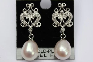 YR027 Cría Agua Dulce Perlas Joyería Pendientes Circonia Plata 925 Nuevo - Imagen 1 de 1
