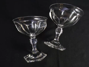 Pair Vintage Sherbet Ice Cream Fruit Dishes Elegant Cut Glass Stem Hexagon Base - Picture 1 of 8