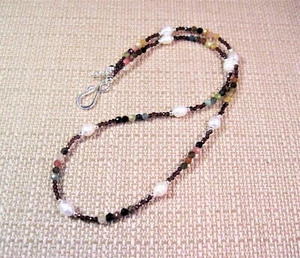 Splendida Collana Granato Argento Sterling 17" Tormalina e Perla F87 Prezzo al dettaglio al dettaglio $95 - Foto 1 di 4