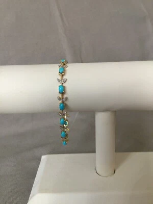 Turquoise and Diamond Bracelet 7-1/2" Long 14K Yellow Gold - Image 1 of 4
