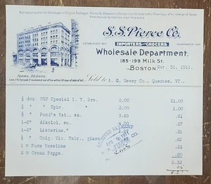 1911 Billhead Boston Massachusetts SS Pierce Importers and Grocers - Picture 1 of 1