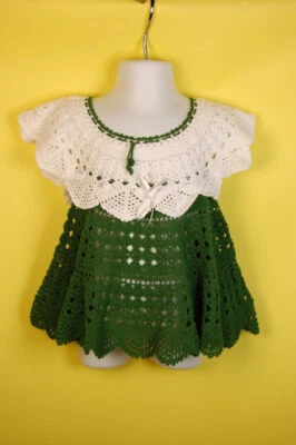 Handmade crochet girl baby dress - Olive Green - Image 1 of 4