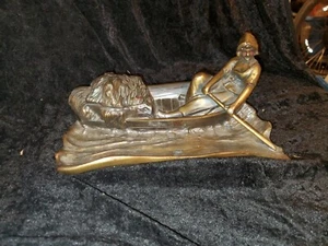 Antique Bronze Danish Girl Row Boat Art Nouveau Inkwell - Excellent Condition - Picture 1 of 7